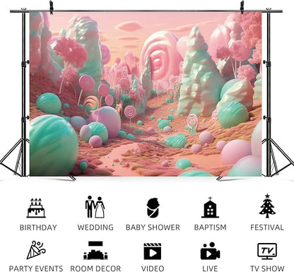6x4ft Candyland Backdrop Pink and Teal Lollipop Photography Background Fairytale Kingdom Candy Sweet Girl Princess Birthday Banner Decorations Newborn Baby Shower Portrait Photo Booth Prop