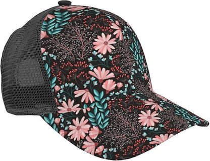 Tropical Pink Flowers Hats Women Men Hawaii Trucker Hat Adjustable Snapback Mesh Baseball Cap Hat