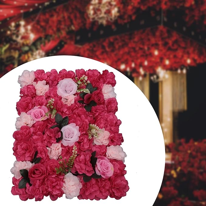 12 Pcs Artificial Flower Wall Panels, 24"x16" 3D Pink Silk Dahlia Hydrangea Rose Flowers Wall Backdrop Artificial Silk Fabric Flower Banquet Wedding Party Decor for Stage Background (Type 3)