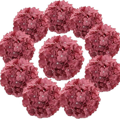 Flojery Silk Hydrangea Heads Artificial Flowers Heads with Stems for Home Wedding Decor,Pack of 10 (Mauve)