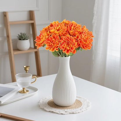 IPOPU Orange Chrysanthemum Artificial Flowers 10pcs Fake Mums 13inch Faux PU Dahlia Flower Dahlia Flower with Stem for Home Wedding Office Table Centerpiece Floral Arrangement Decor(Orange)