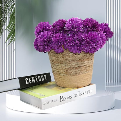 Tinsow 12 Pcs Artificial Flowers Purple Faux Ball Chrysanthemum Bouquet Flowers Wedding Bouquet for Home Garden Party Wedding Decoration