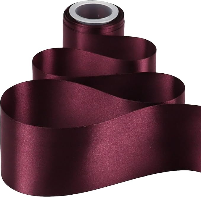 MEEDEE Burgundy Satin Ribbon Lux Double Faced Satin Ribbon 3 Inch Wide Christmas Ribbons by 10 Yards Burgundy Ribbons for Christmas Tree, Weddings, Flower Bouquet, Wreath Bow Making