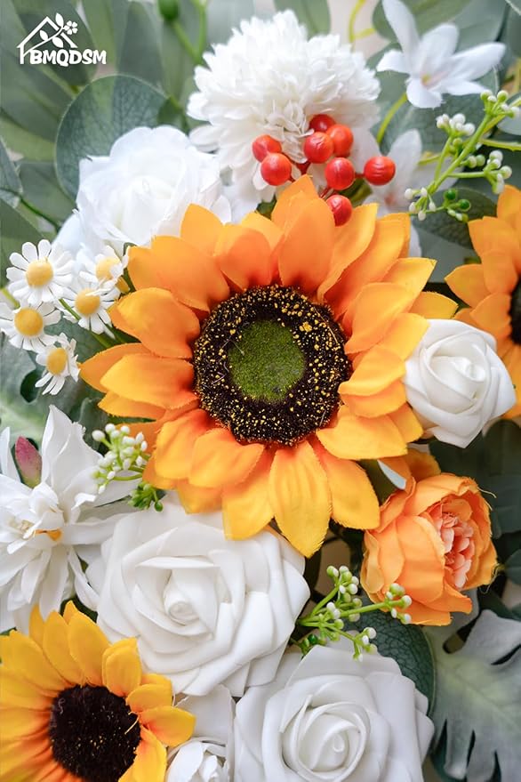 Wedding Arch Faux Flowers Set of 2 Greenery Garland for Wedding Decor Ceremony and Reception Backdrop Decoration (Sunflower)