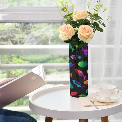 Flower Vase Clear Plastic Cylinder Vases Decor for Centerpieces Home Storage Office Weddings Geometric Colorful Fish 11.8 x 3.9 in