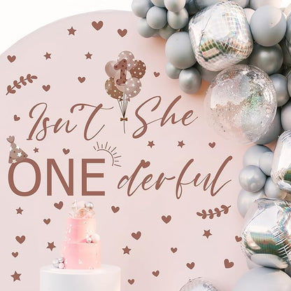 Isn't She Onederful Decals 1st Birthday Party Theme Sign Backdrop Sticker Arch Decal First Birthday Decorations for Girls Photography Background Baby Girls Vinyl Stickers for Party Supplies Gift Decor