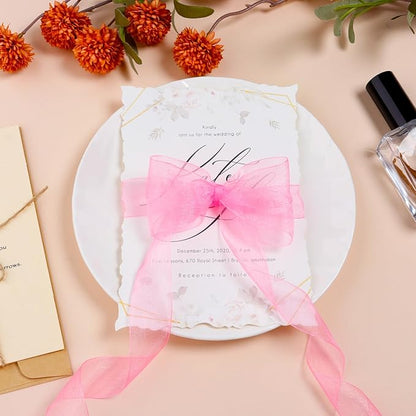 Pink Ribbon for Gift Wrapping 1 inch Sheer Organza Ribbon for Flower Bouquet Tulle Thin Chiffon Ribbons for Wedding Invitations Presents Decorations Crafts 50 Yards