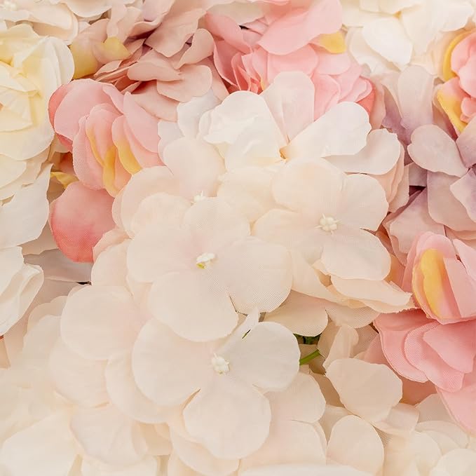 20 PCS Flower Wall Panels, 3D Rose Hydrangea Floral Wall Background Silk Flowers Panel Decoration, 23.6x15.7inch Artificial Flower Backdrop for Wedding, Party, Anniversary