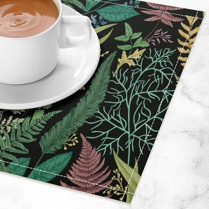 Leaf Placemats Set of 4, 17x12 Inch Vintage Natural Botanical Herbal Green Leaves Table Mats for Home Party Kitchen Dining Decor