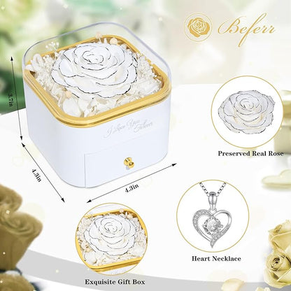 Beferr Birthday Gifts for Women Preserved Real Rose with Necklace Eternal Roses Forever Flowers for Delivery Prime Christmas Day Gifts for Mom Grandma Wife Sister Her from Daughter