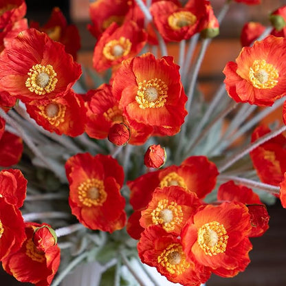Artificial Flowers 6 Stems Poppy Silk Bouquet,for Wedding, Home, Party Decoration,Table Centerpiece Arrangement(Dark Orange)
