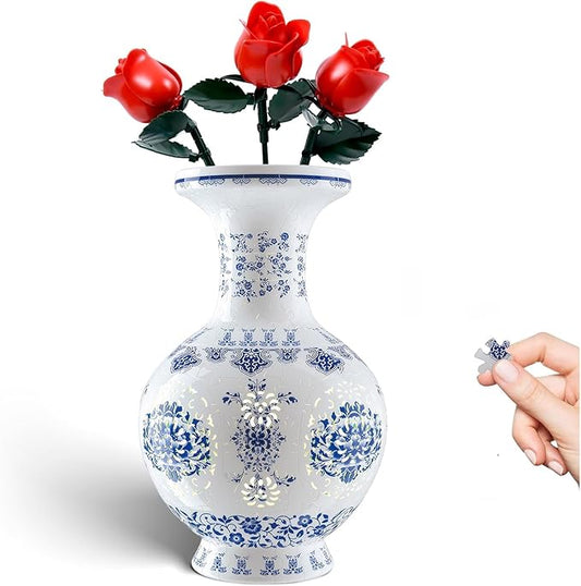 3D Puzzle Vase, 160 Curved Pieces DIY Flower Vase Craft Kit & 3D Puzzles for Adults, Creative Jigsaw Art Project Home Décor Centerpiece, (C-Blue White Porcelain)
