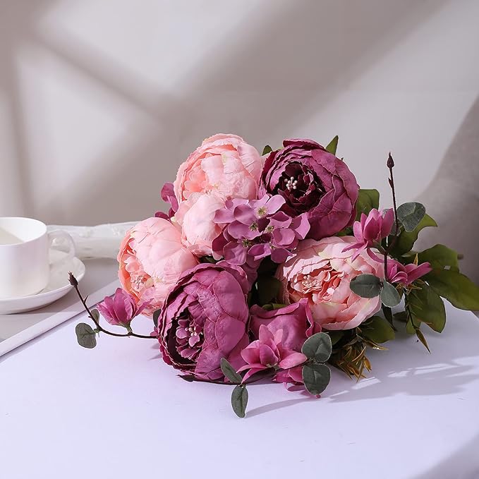 Duovlo Fake Flowers Vintage Artificial Peony Silk Flowers Wedding Home Decoration,Pack of 1 (New Sweetened Bean)