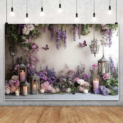 YongFoto Elegant Flower Wall Backdrop 7x5ft Floral Butterfly Candle Photography Background Baby Bridal Shower Wedding Girl Birthday Party Banner Room Decor Portrait Photoshoot Wallpaper Photo Booth