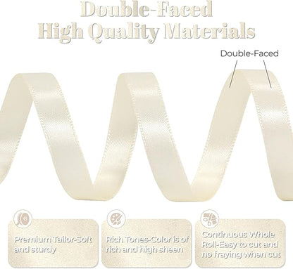Cream Satin Ribbon, Double Faced 3/8 Inch X 50 Yards Cream Ribbon, Premium Satin Ribbon for Gift Wrapping, Crafts, Hair Bow Making, Sewing, Flower Bouquet, Wedding Party Decor
