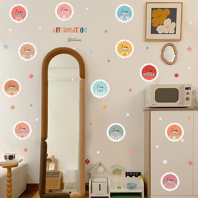 Colorful Inspirational Quote Mirror Decals Positive Affirmation Sticker for Mirror Peel and Stick Kids Nursery Wall Decal for Boys Girls Bedroom I Am Motivational Vinyl Stickers for Bathroom Classroom