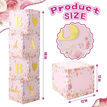Wildflower Party Boxes, Baby in Bloom Boxes with Letters for Baby Shower Floral Wildflower Birthday Party Decorations Supplies Favors.(4PCS)