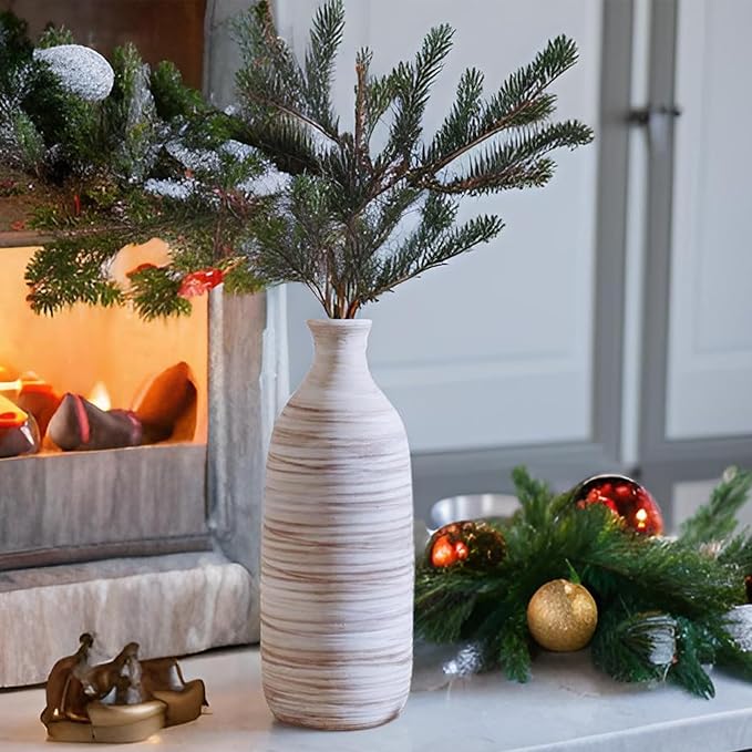 ALMA White Ceramic Vase 10 inch Tall, Narrow Boho Vases for Eucalyptus Leaf Branch, Small Pampas Grass Vase for Minimalist Home Decor, Coastal, Modern Bohemian Style Decor