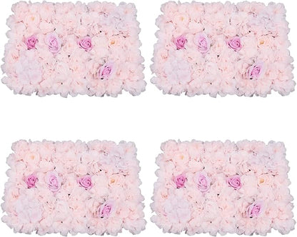 16"x 24" Artificial Flower Wall Panels,Flower Wall Mat Silk Flower Panels for Outdoor Garden Backyard Fence Fence Privacy Screen and Indoor Wall Decor (4Pcs Rose+Light Pink+Champagne)
