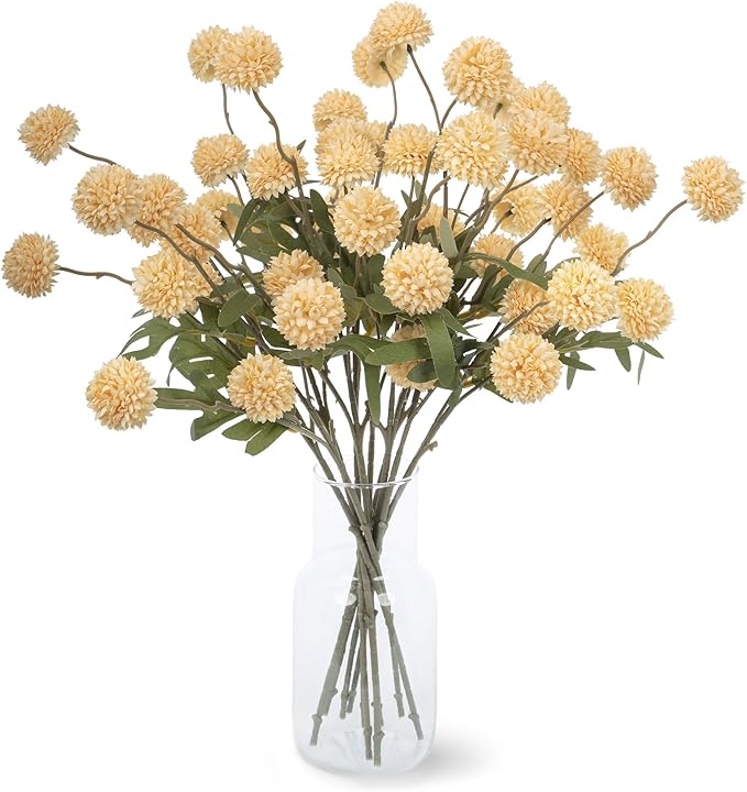 Fake Flowers 20.5In Artificial Chrysanthemum Faux Mums Faux Flowers for Vase Fall Long Stems Flower Silk Flower for Indoor Home Decoration Kitchen Office Wedding Decor 10PCS,Orange（No Vase）