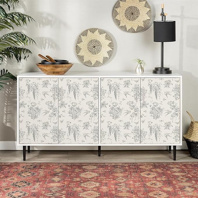 Cream White and Gray Peel and Stick Wallpaper Vintage Floral Contact Paper 16.9"x118.1" Floral Birds Self Adhesive Removable Wallpaper Grey Flowers Decorative Wall Paper for Bathroom Cabinets