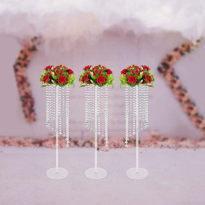 10 Pcs Acrylic Column Flower Stand with Chandelier Crystals, Clear Acrylic Tall Vases Fancy Metal Vase Stand for Weddings and Parties 7.87 x 7.87 x 31.5 Inch