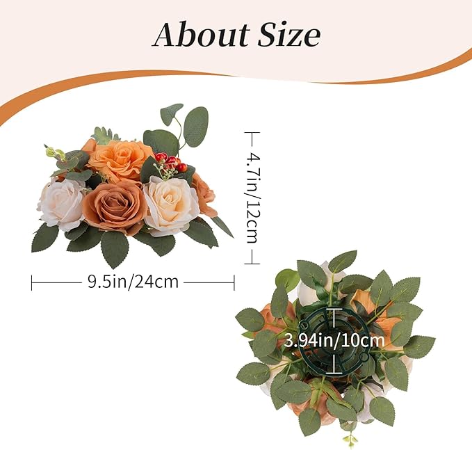 BLOSMON Terracotta Flowers Balls Centerpieces: 2 Pcs Artificial Rose for Home Table Decorations - Fall Fake Silk Kissing Floral Arrangements for Wedding Party Event DIY Decor
