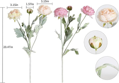 IPOPU Artificial Peonies 6pcs Ranunculus Silk Flowers 18Heads Pink Flowers Combo Champagne Fake Flowers 20.47" Faux Floral Arrangements Wedding Decorations for Home Kitchen (Champagne&Pink)
