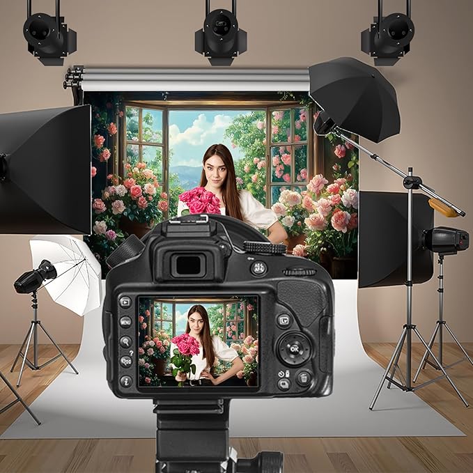 Baocicco 7x5ft Flowers Windowsill Photography Background Spring Floral Retro Oil Painting Photo Backdrop for Valentines Mothers Day Birthday Wedding Party Decorations Girls Women Portraits