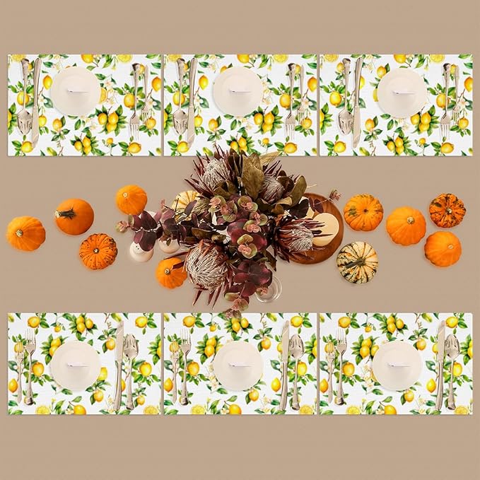 Lemon Tropical Summer Placemats Set of 6 PVC Vinyl Non Slip Table Mats Waterproof Heat Resistant Place Mats Washable Wipeable Dining Table Mat for Kitchen Party Indoor Outdoor Decorative