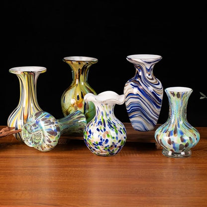 KAMMAK Colored Glass Vase, Beautiful Hand Blown Decorative Vase, Modern Art Vase for Flower Mantle Dining Table Centerpiece, Entryway Living Room Wedding Decoration, FH020