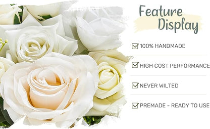 Wedding Arch Flowers with Drapes Kit (Pack of 4) - 2pcs Artificial Ivory & White Deluxe Swag with 2pcs Sheer Drapes for Wedding Ceremony Arbor Reception Backdrop Rose Floral Decoration