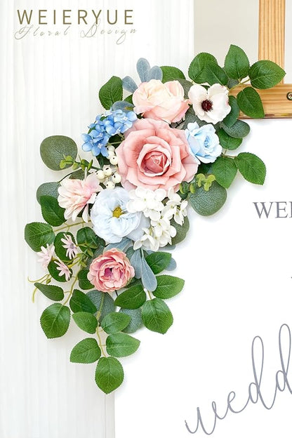WEIERYUE(Pack of 2 Artificial Flowers Decorations,Artificial Arch Backdrop Garlandfor Ceremony Party Reception Entrance Welcome Easel Door Floral Decor Wall Home Entryway Outdoor (Soft Blue Powder)