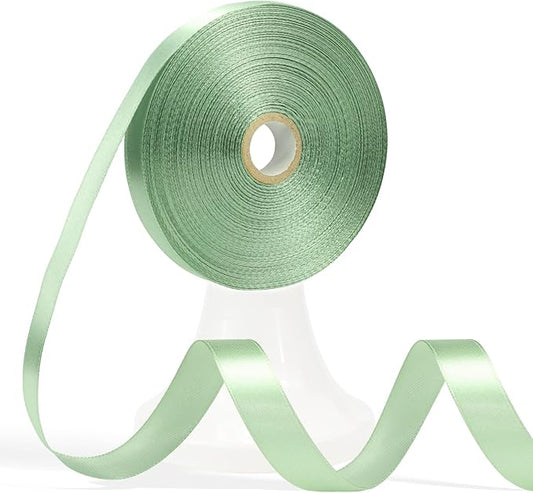 60 Yards Sage Green Ribbon 5/8 Inch, Light Green Satin Ribbon for Gift Wrapping, Crafts, Flower Bouquet, Wedding, Baby Shower, Easter, Christmas, Halloween