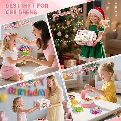 Arts Crafts For Kids Ages 4-8：5 6 7 8 9 10 year old Girl Birthday Gift Ideas,christmas stocking stuffers Creative Craft Diy Fabric Flower Bouquets Toys age 8-13,Flower Press Kit Educational Toys