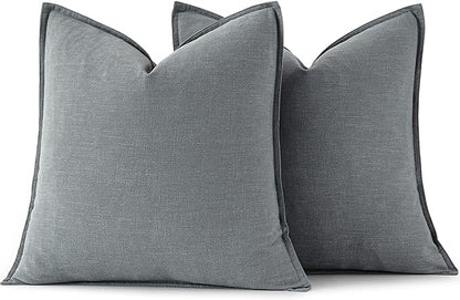 MIULEE Decorative Linen Pillow Covers 18x18 Inch Gray Boho Farmhouse Neutral Couch Throw Pillows for Bed Pack of 2 Accent Modern Pillowcase Sofa Livingroom Home Decor