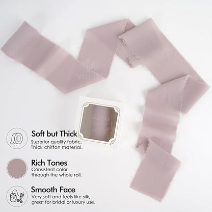 MEEDEE Dusty Rose Chiffon Ribbon 3 Inch Fringe Ribbons Pink Chiffon Silk Frayed Edge Ribbon Wide Chiffon Ribbons for Crafts, Flower Bouquet, Wedding Favors Wrapping (2 Rolls 10 Yards)