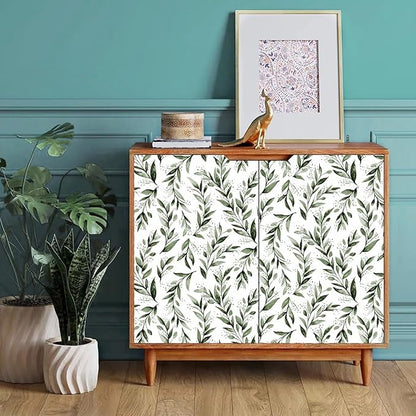 Erfoni Green Leaf Wallpaper Floral Peel and Stick Wallpaper 17.7inch x 196.8inch Greenery Leaves Self Adhesive Contact Paper Peel and Stick Olive Botanical Flowers Wall Paper for Bedroom Decor Vinyl