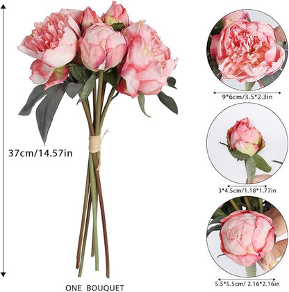 Pink Peonies Artificial Flowers 2 Bouquets Vintage Fake Peonies 14pcs Heads Silk Flowers with Stems for Wedding Decoration Bride Bouquet Faux Flowers Crafts Floral Arrangement (Pink)