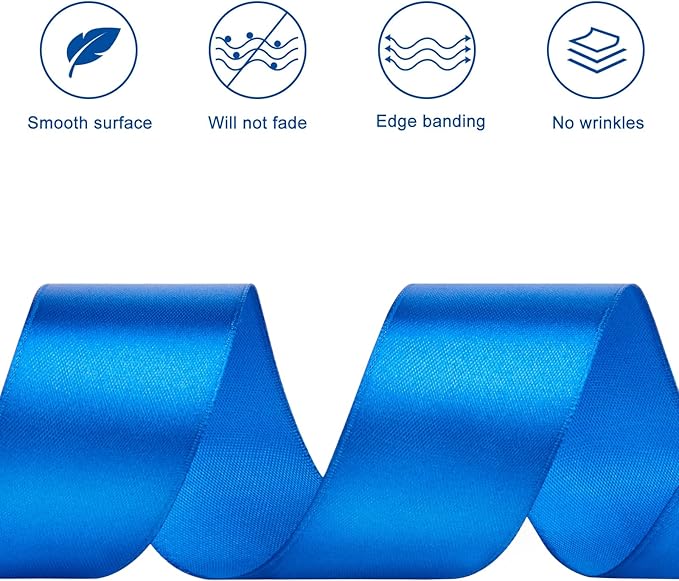 1-1/2 Inches 100 Yards Blue Satin Ribbon, Solid Fabric Ribbon Roll for Flower Bouquets, Gift Wrapping, Wedding, Handmade Crafts