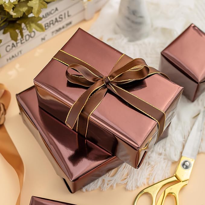 Merture Coffee Brown Wrapping Paper Roll - 17 In X 32.8 Ft(46.5 sq.ft.) Chocolate Brown Gift Wrap with Cutting Lines for Christmas, Wedding, Birthday, Valentines Day, Mothers Day, Fathers Day