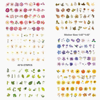 Maxleaf Pressed Flower Stickers Set, 270PCS Dried Flowers Waterproof Stickers Decals Floral Botanical Journaling Stickers for Scrapbook Supplies Junk Journal Bullet Journals Planner Laptops Art Crafts