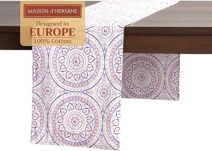 Maison d' Hermine Table Runner 100% Cotton Double Layer Table Runners 108 inches Long Decorative for Home Kitchen Dining Party Baby Shower Wedding Bridal Shower Spring Summer (Mandala, 14.50" x 108")