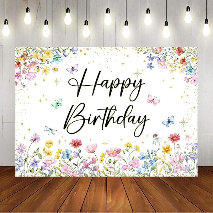 Mocsicka Wildflower Birthday Backdrop Decorations Girls Spring Garden Floral Photo Background Butterfly Wildflower Birthday Party Decorations
