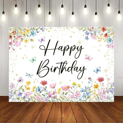 Mocsicka Wildflower Birthday Backdrop Decorations Girls Spring Garden Floral Photo Background Butterfly Wildflower Birthday Party Decorations