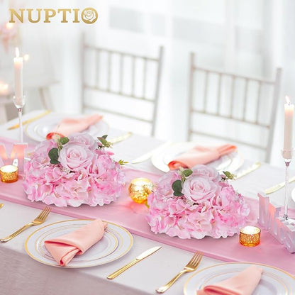 NUPTIO Flower Balls Flowers for Centerpieces: 2 Pcs 11.8 inch Diam Pink Artificial Rose Fake Flower Ball Arrangement Bouquet Wedding Centerpieces for Tables Wedding Centerpiece Decorations