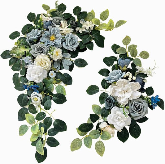 Pack of 2 Wedding Arch, Artificial Flowers, Wedding Decor，Flower Garland Be Suited to Banquet, Party, Reception Entrance Welcome Sign and Background Decoration (Blue)