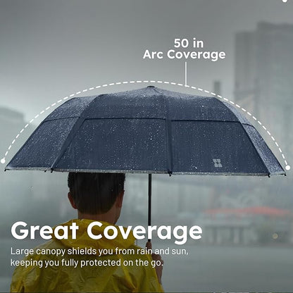 Weatherman Premium Collapsible Travel Umbrella - Windproof, Compact, Easy Auto Open - Resists Up to 55 MPH Winds - Perfect for Rain, Wind, Backpack, Car - Folding Umbrella (Blush)