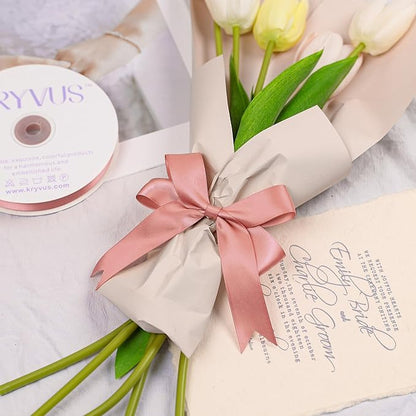 Rose Gold Satin Ribbon, Double Faced 1 Inch X 25 Yards Rose Gold Ribbon, Premium Satin Ribbon for Gift Wrapping, Crafts, Hair Bow Making, Sewing, Flower Bouquet, Wedding Party Decor