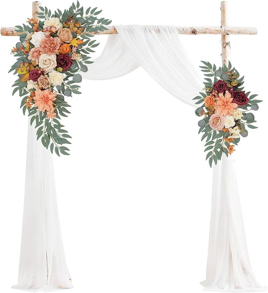 Arch Flowers with Drapes Kit (Pack of 3) for Wedding Ceremony Arbor and Reception Backdrop Decoration Wedding Welcome Signs Floral Birthday Party Decoration